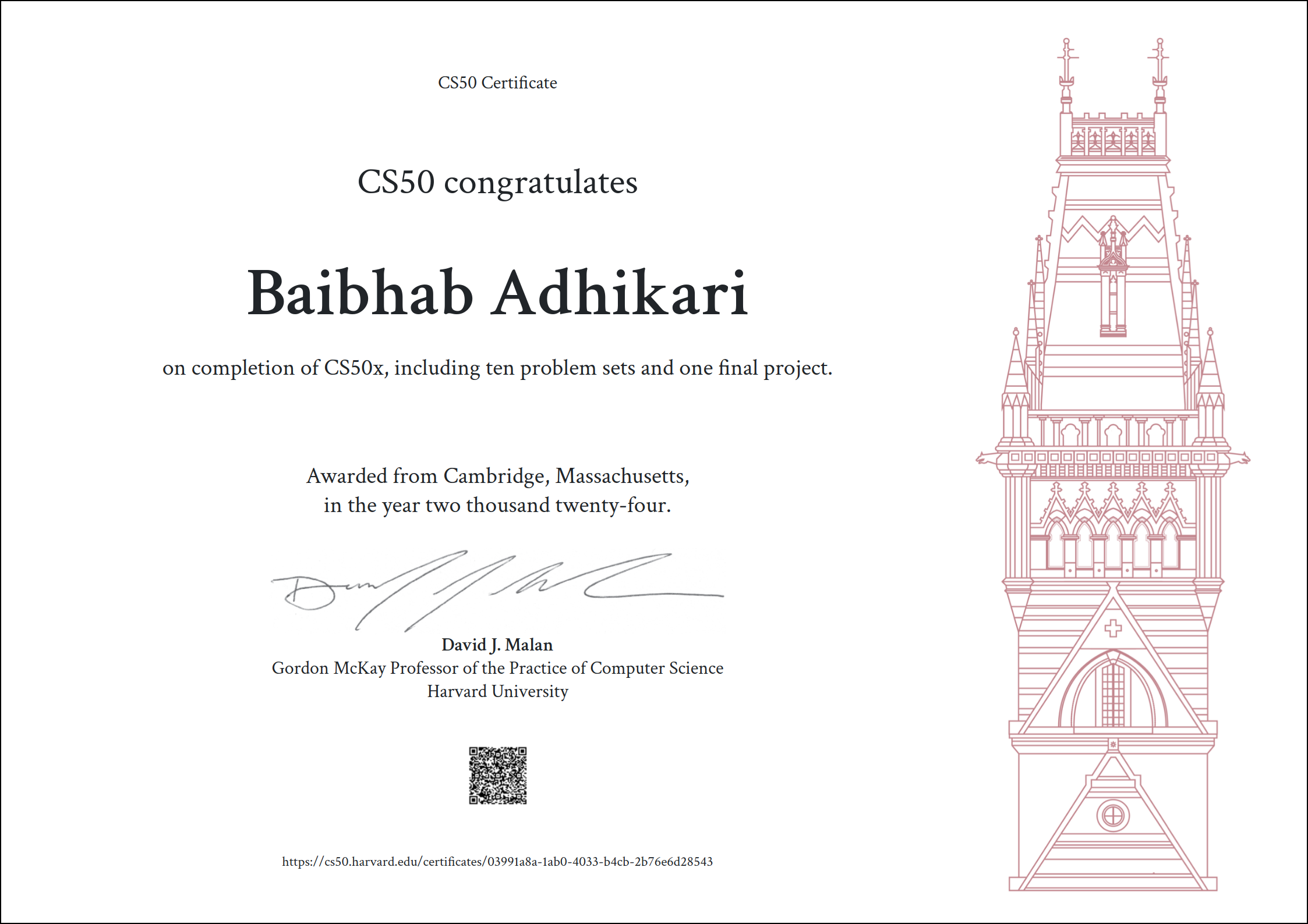 Harvard CS50X certificate